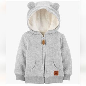 Carter's 12 month toddler gray Sherpa hoodie sweatshirt bear ears gender neutral